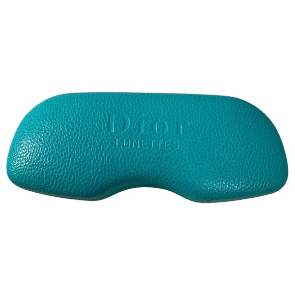 VTG Christian Dior Lunettes Sunglasses Case Turquoise Leather Blue Velvet Hard - Picture 1 of 6